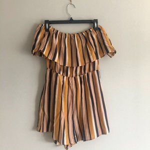 Off the Shoulder Romper Striped Shein Jumpsuit L